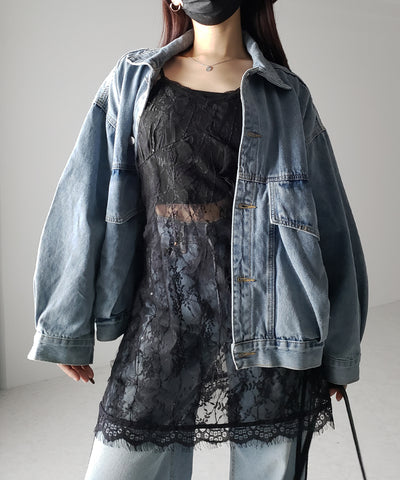 チュールドッキングレースチュニックキャミソール / tulle docking lace tunic camisole