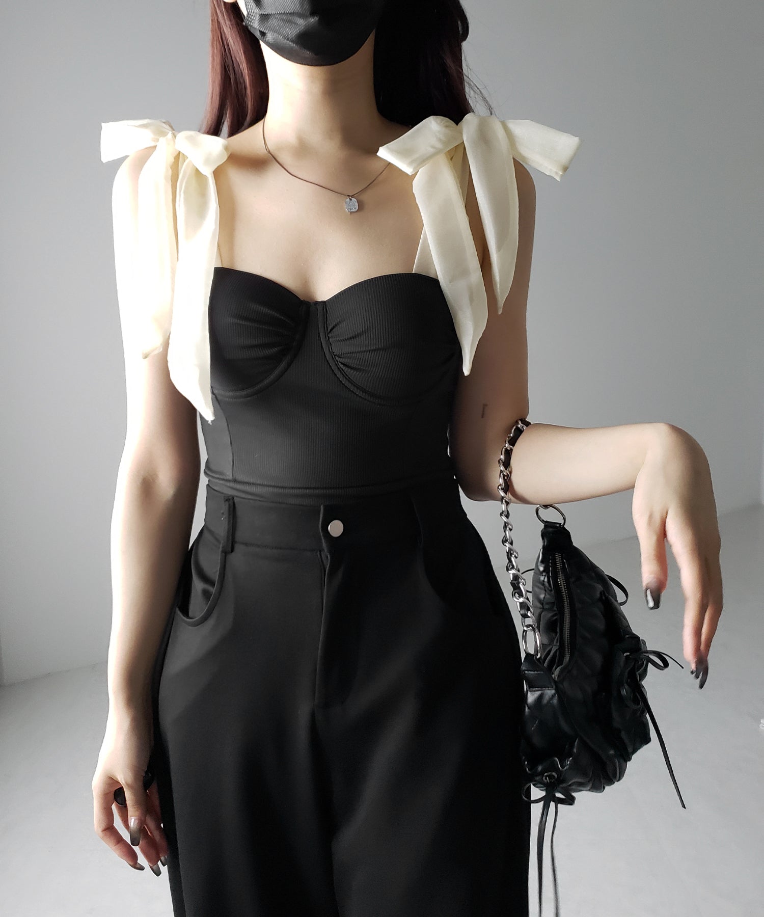 【 レディース水着 】ショルダーリボンバイカラーワンピース水着 / shoulder ribbon bicolor onepiece swimwear