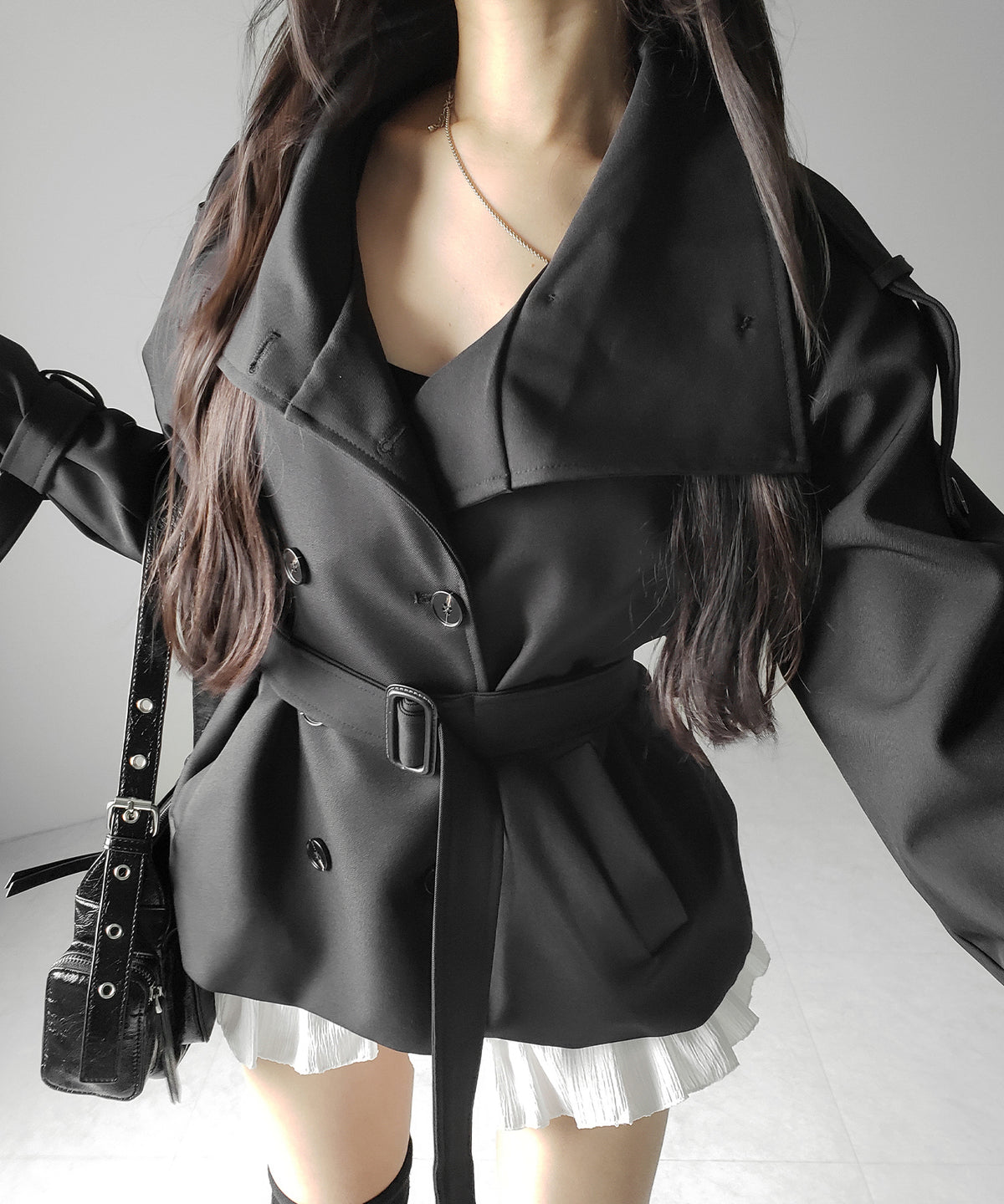 2WAYスタンドカラーミドルトレンチコート / 2WAY stand collar middle trench coat