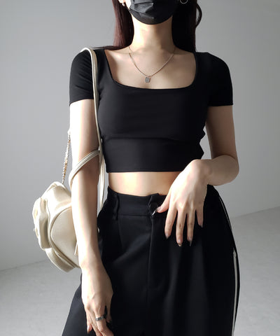 【 カップ付き 】スクエアネックショートちびTシャツ