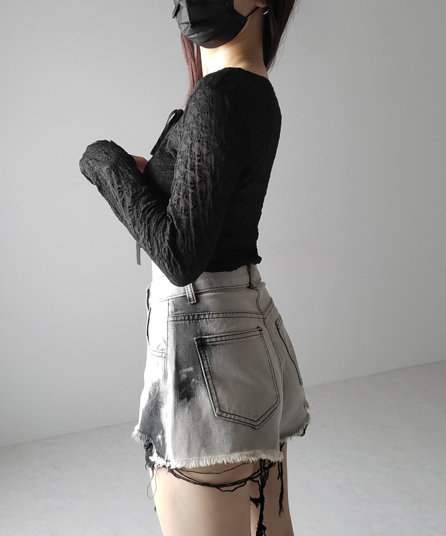 【 2WAY 】クロスストラップリボンショートレースカーディガン / cross strap ribbon short lace cardigan