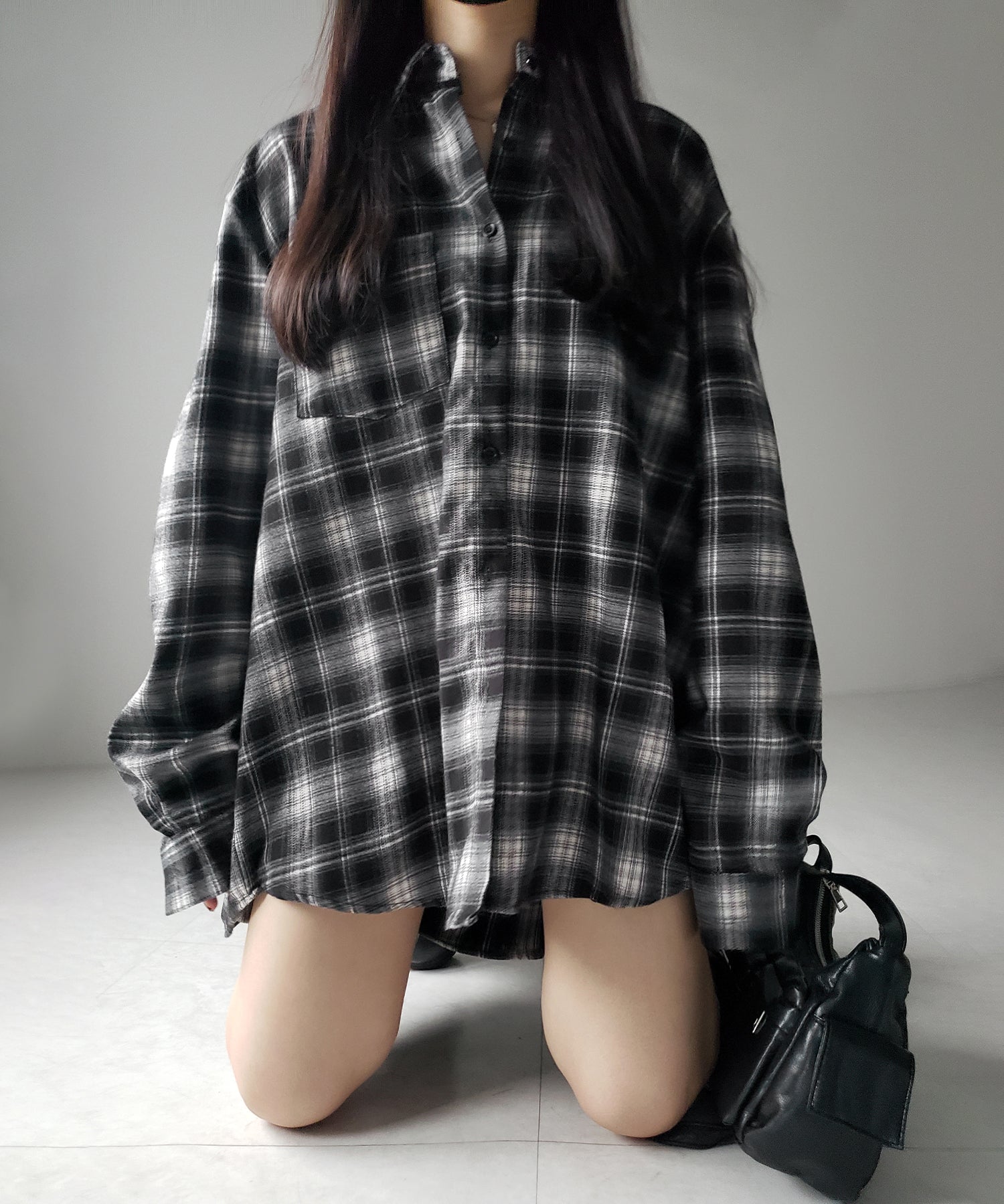 ビッグシルエットブラックチェックネルシャツ / big silhouette black check flannel shirt