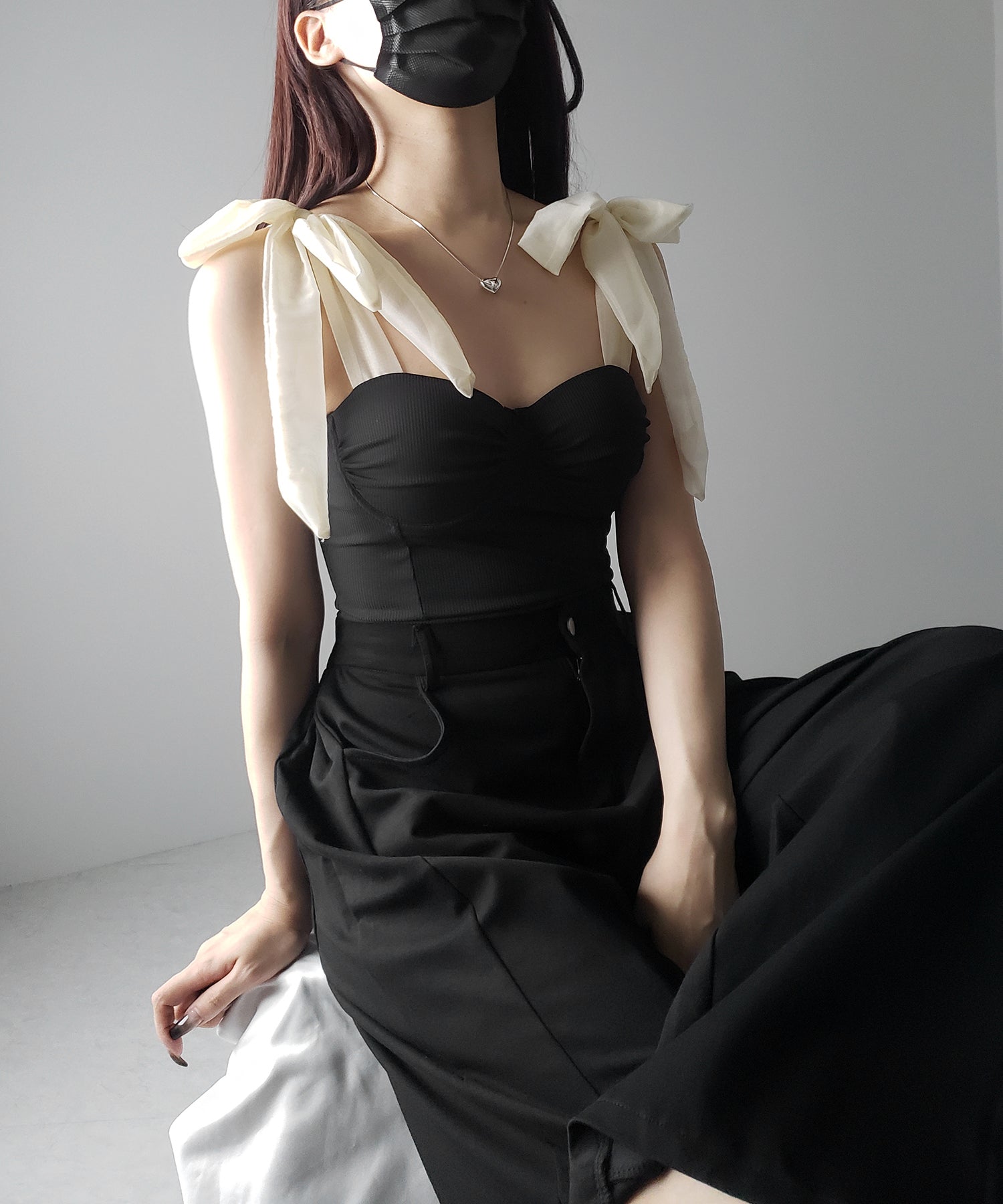 【 レディース水着 】ショルダーリボンバイカラーワンピース水着 / shoulder ribbon bicolor onepiece swimwear
