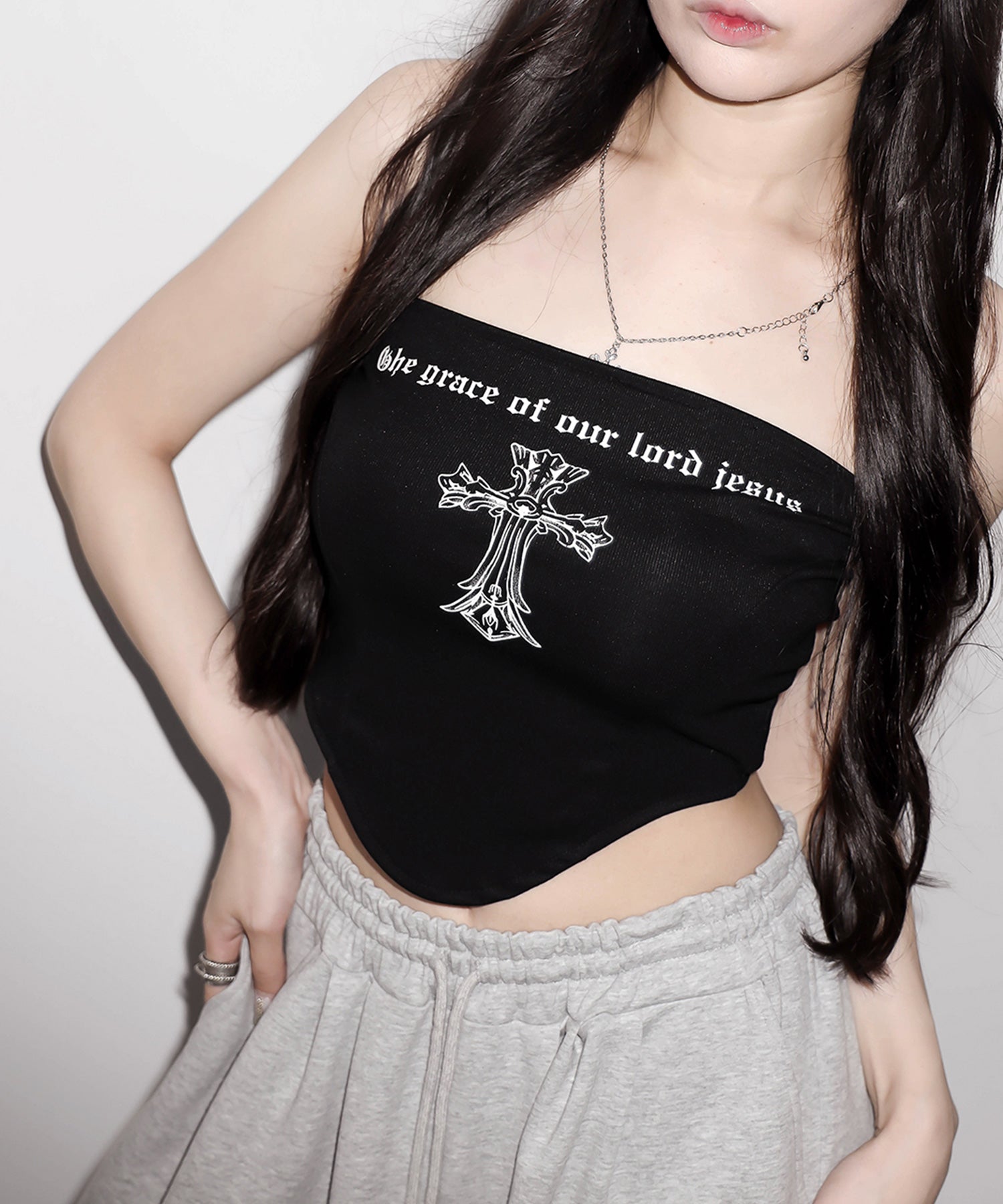 クロスグランジロゴベアトップス / cross grunge logo bare tops