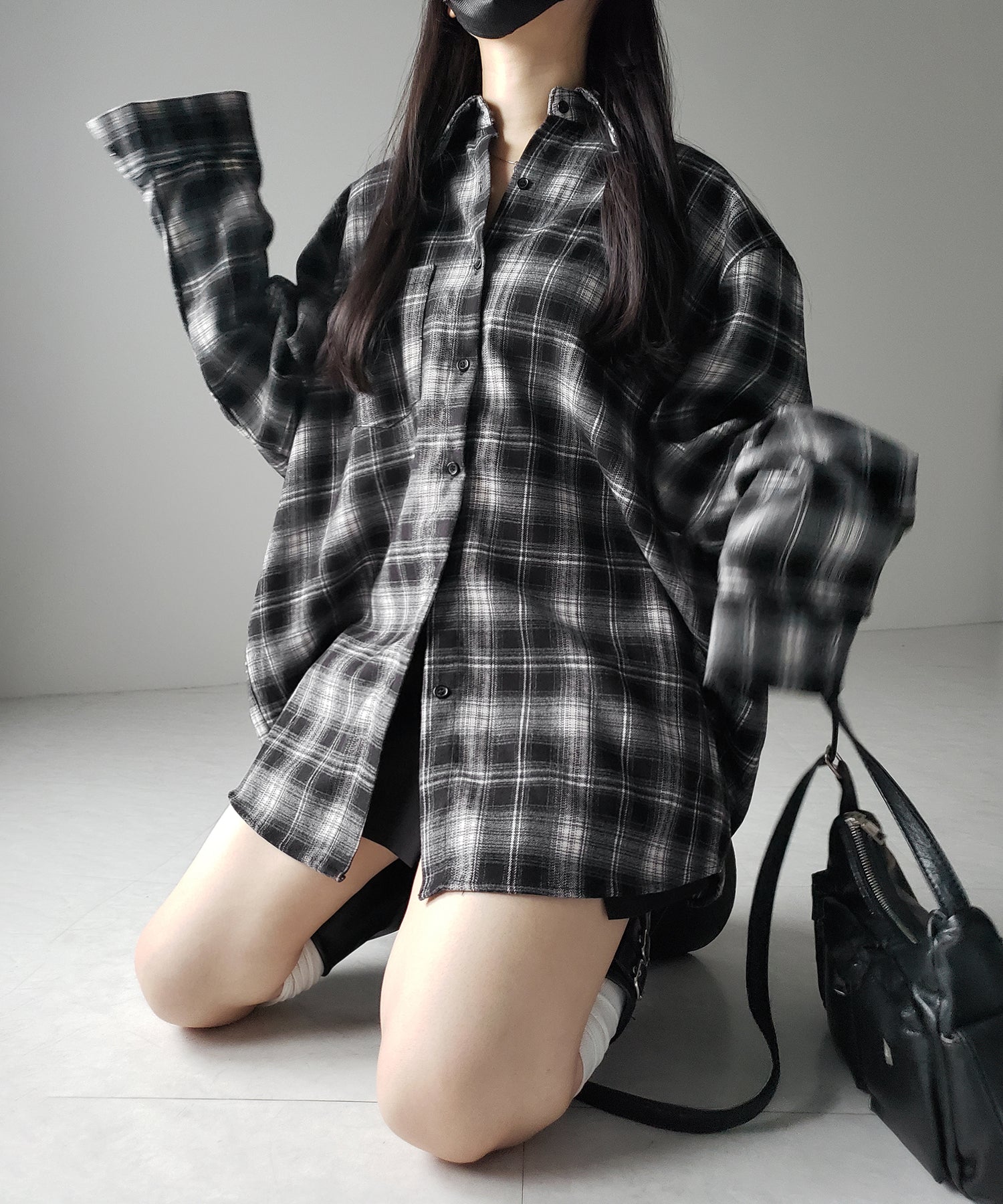 ビッグシルエットブラックチェックネルシャツ / big silhouette black check flannel shirt