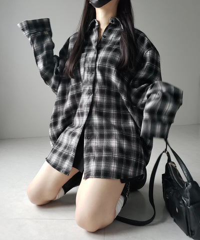 ビッグシルエットブラックチェックネルシャツ / big silhouette black check flannel shirt