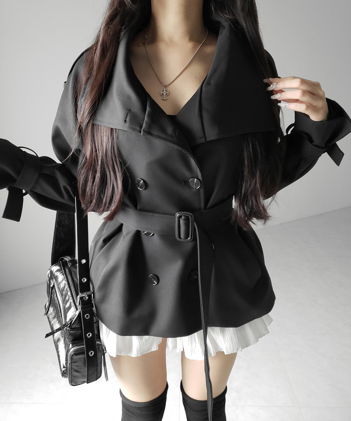 2WAYスタンドカラーミドルトレンチコート / 2WAY stand collar middle trench coat