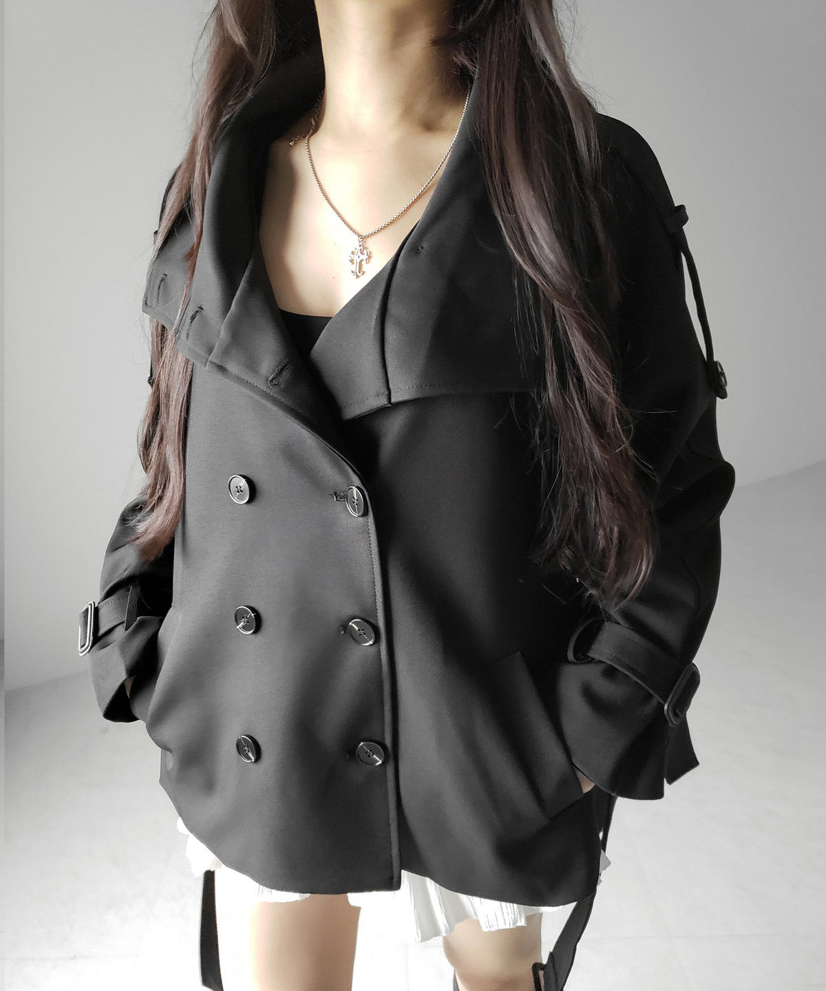2WAYスタンドカラーミドルトレンチコート / 2WAY stand collar middle trench coat