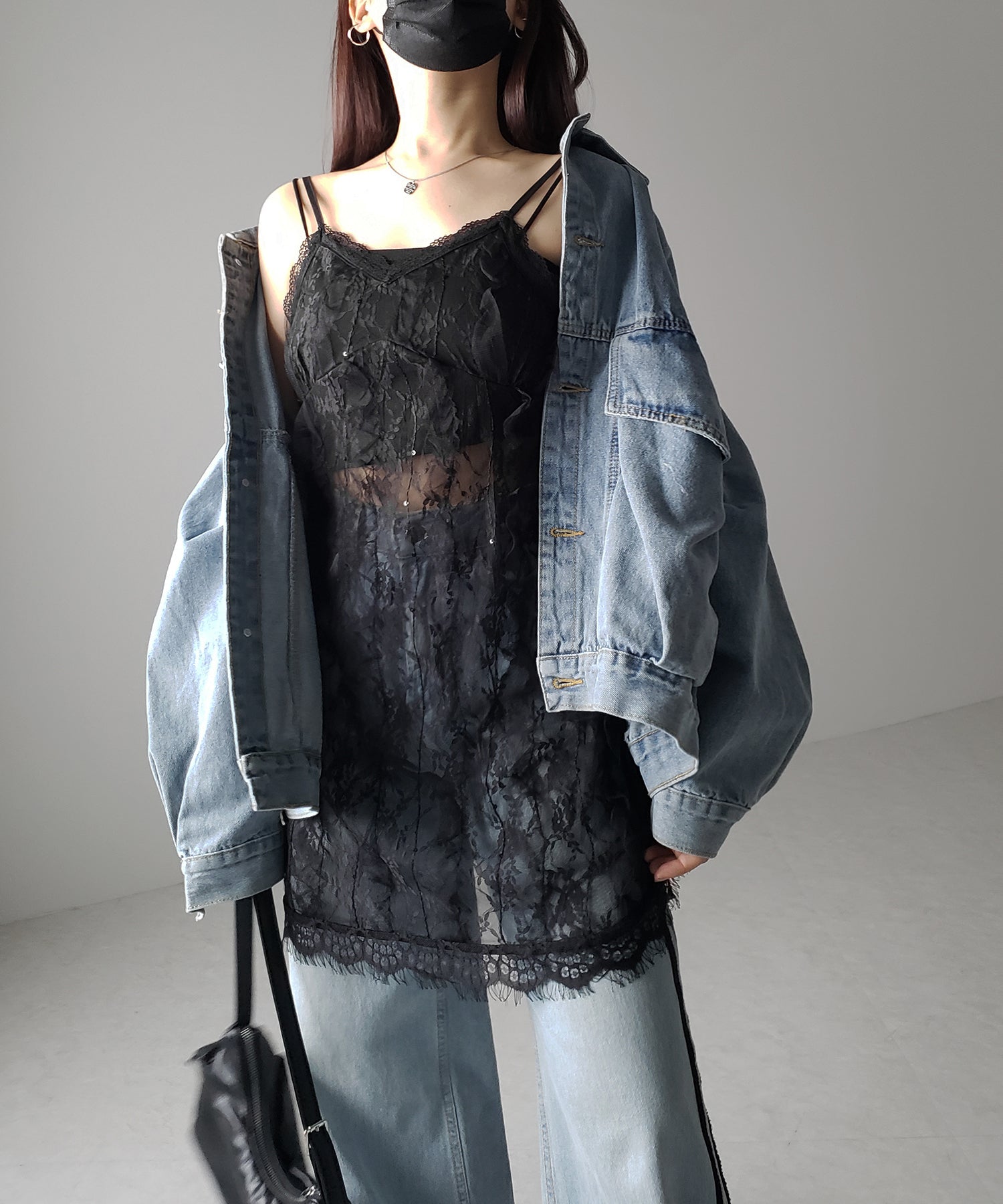 【 2color 】チュールドッキングレースチュニックキャミソール / tulle docking lace tunic camisole