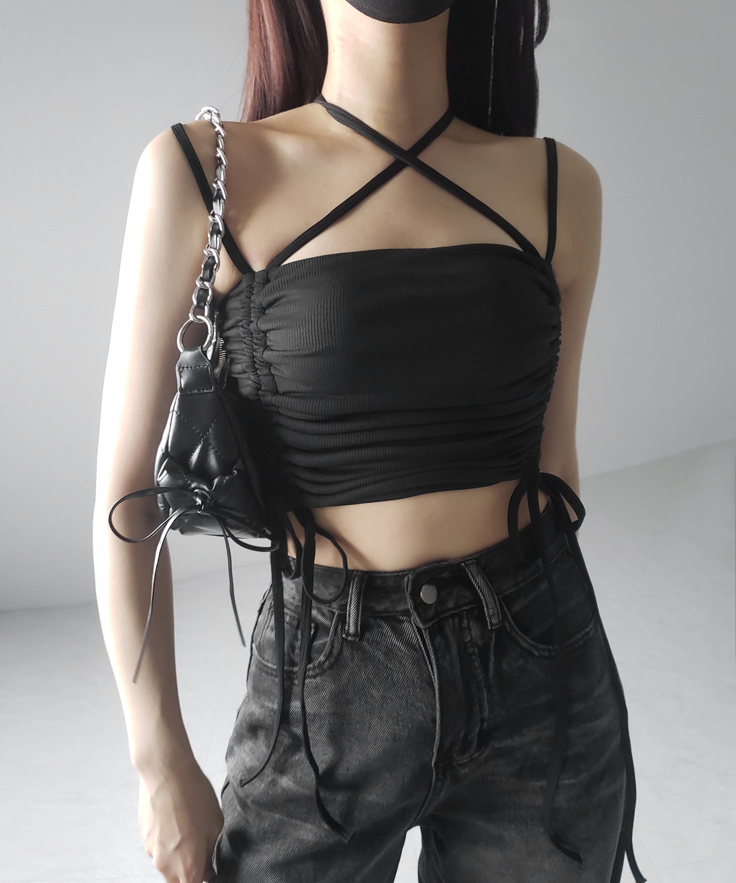 【 レディース水着/2点セット 】2WAY クロスストラップシャーリングリボンセパレートビキニ / cross strap shirring ribbon separate bikini