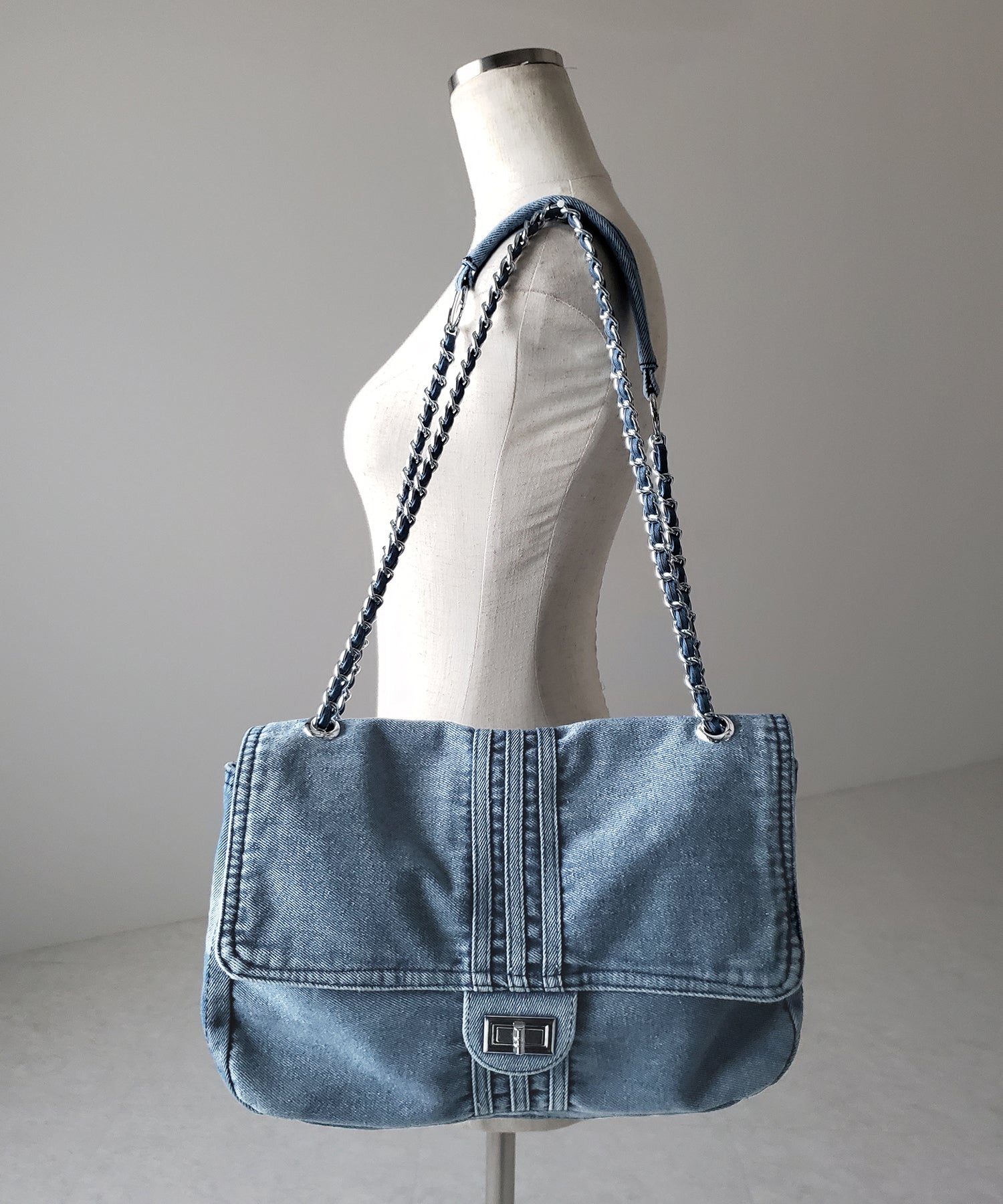 センターラインウォッシュデニムショルダーバッグ / centerline washed denim shoulder bag