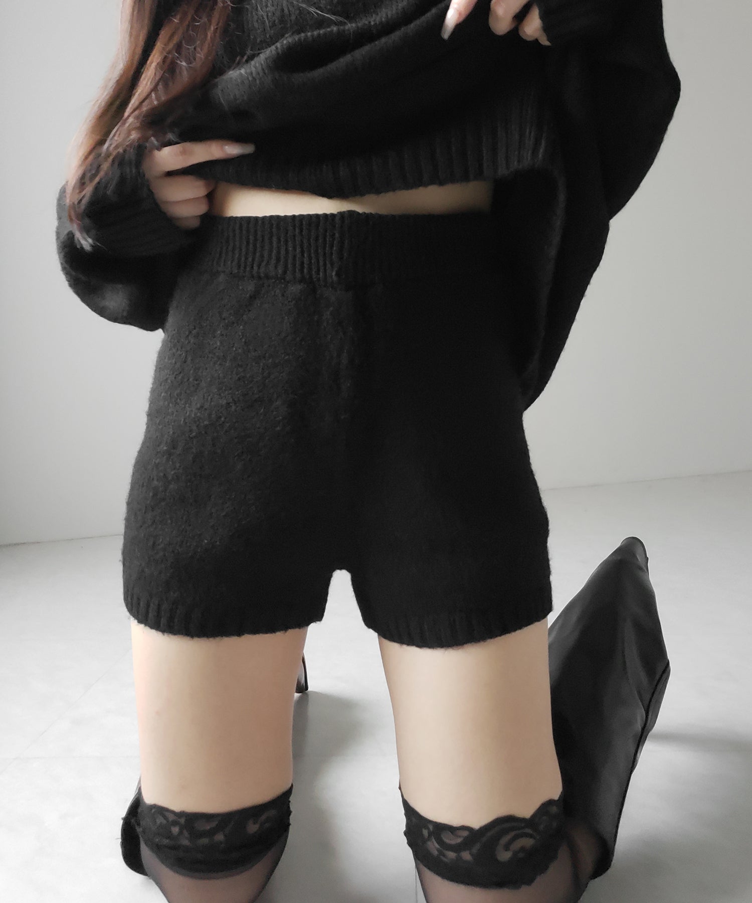 【 ニットセットアップ 】フラッフィーオーバーサイズニット + ニットショートパンツ SET / fluffy over size knit + knit short pants SET