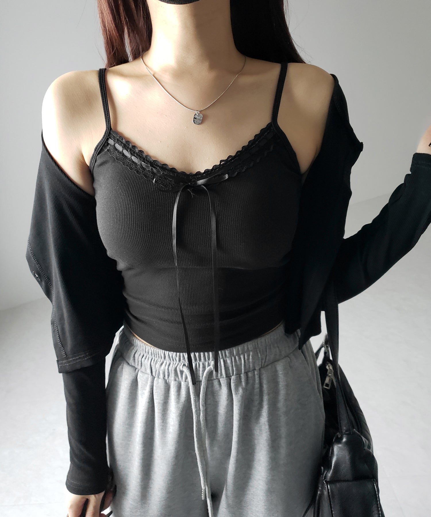 【 カップ付き 】サテンリボンレースリブキャミソール / satin ribbon lace lib camisole