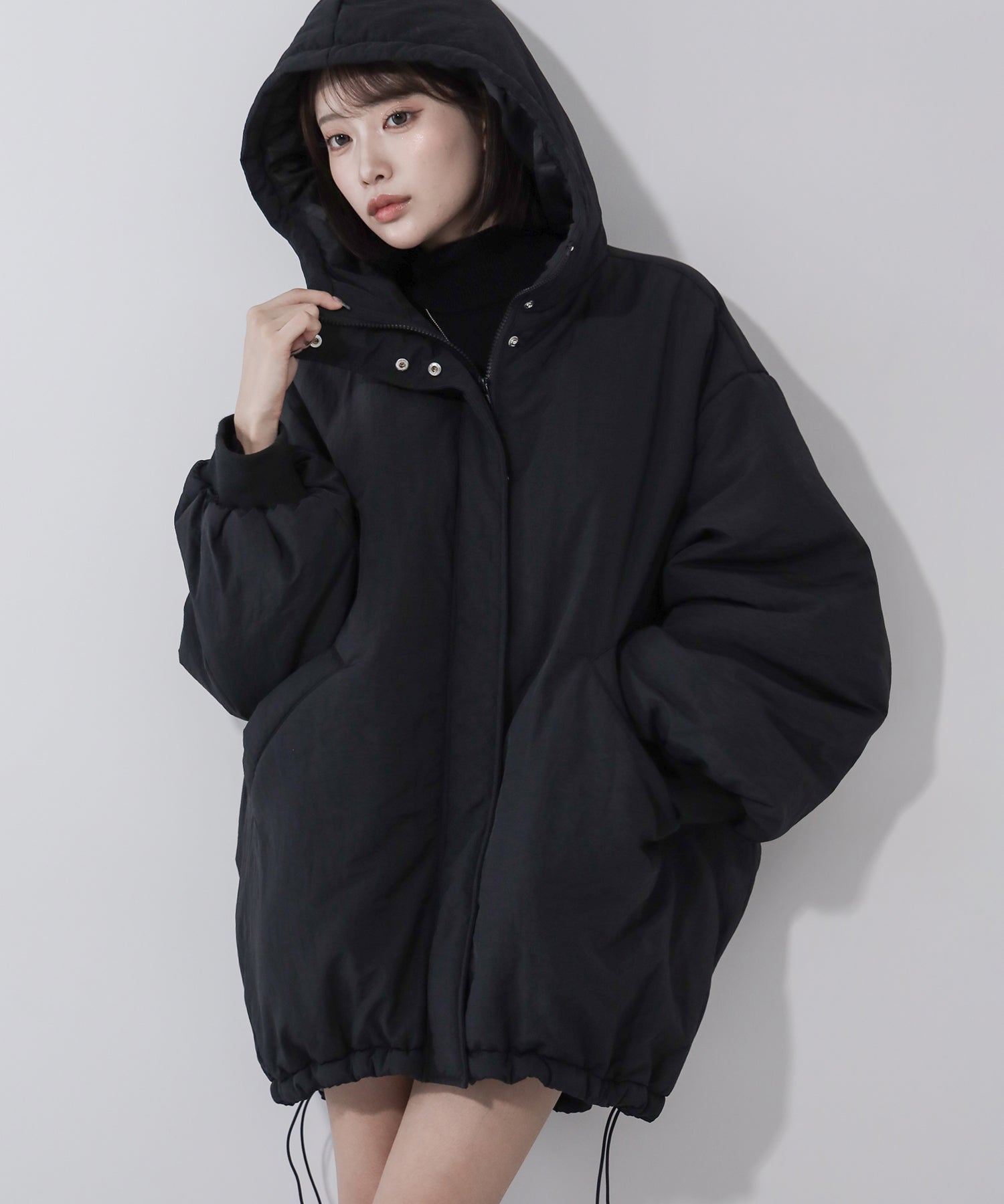 【 裾絞り可能2WAY 】フード付きパファーエコダウンモンスターコート / 2WAY Hooded puffer eco down monster coat