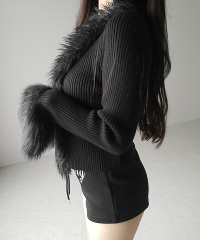 シャギーファードッキングリブニットカーディガン / shaggy fur docking rib knit cardigan