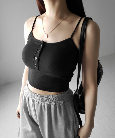 【 カップ付き 】フロントボタンヘンリーネックショートリブキャミソール / front button henry neck short rib camisole