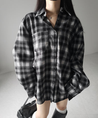 ビッグシルエットブラックチェックネルシャツ / big silhouette black check flannel shirt