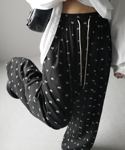 リボンプリントワイドイージーパンツ / ribbon print wide easy pants