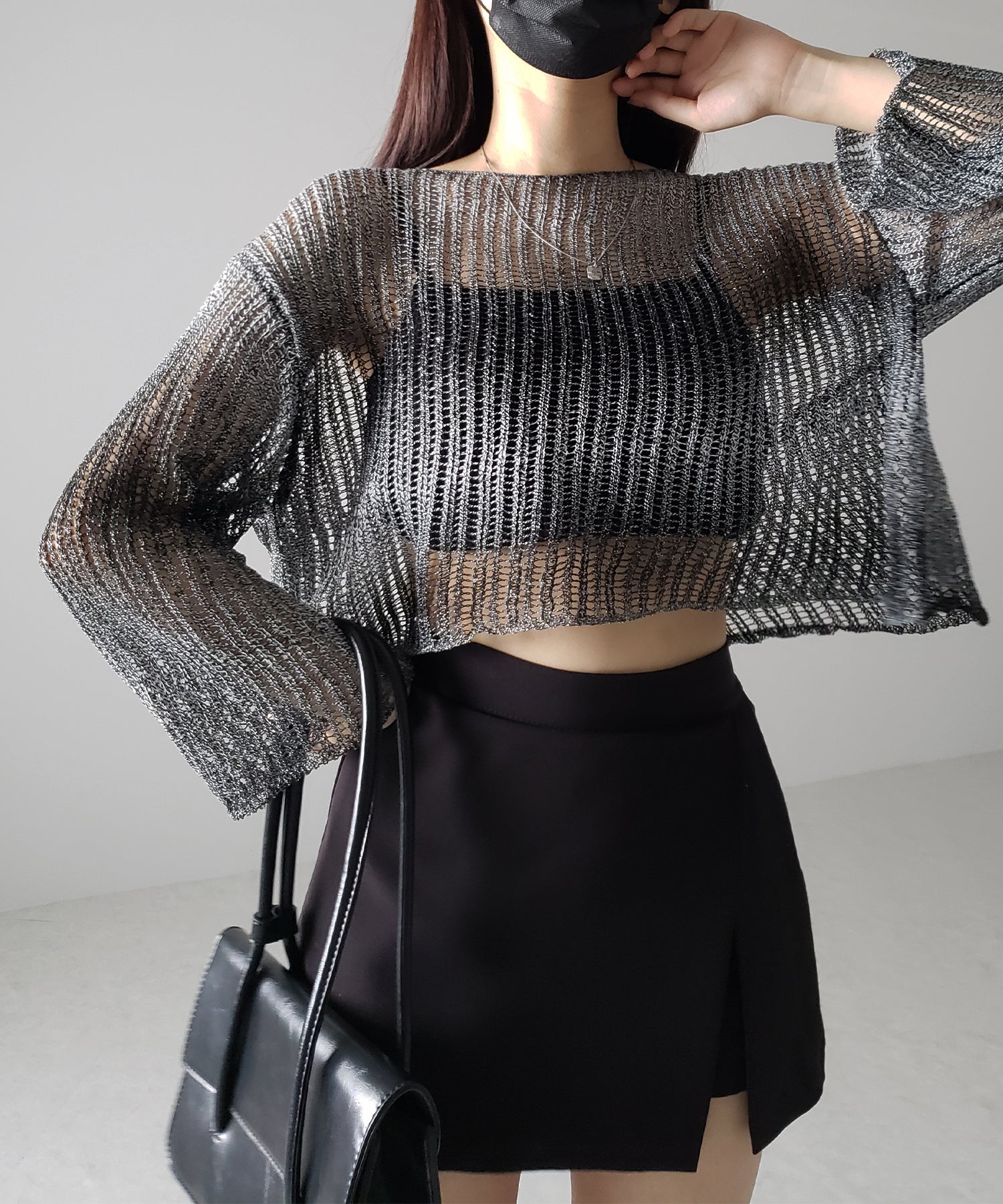 【 2color 】グラデーションメッシュショートニット