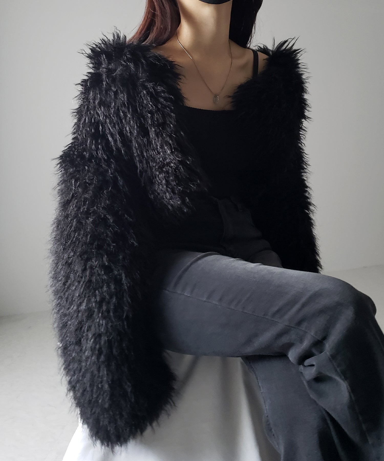 【 5color 】シャギーファーノーカラーボリュームショートコート/ shaggy fur nocollar volume short coat