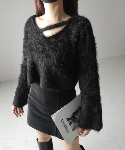 カットアウトショートシャギーニット