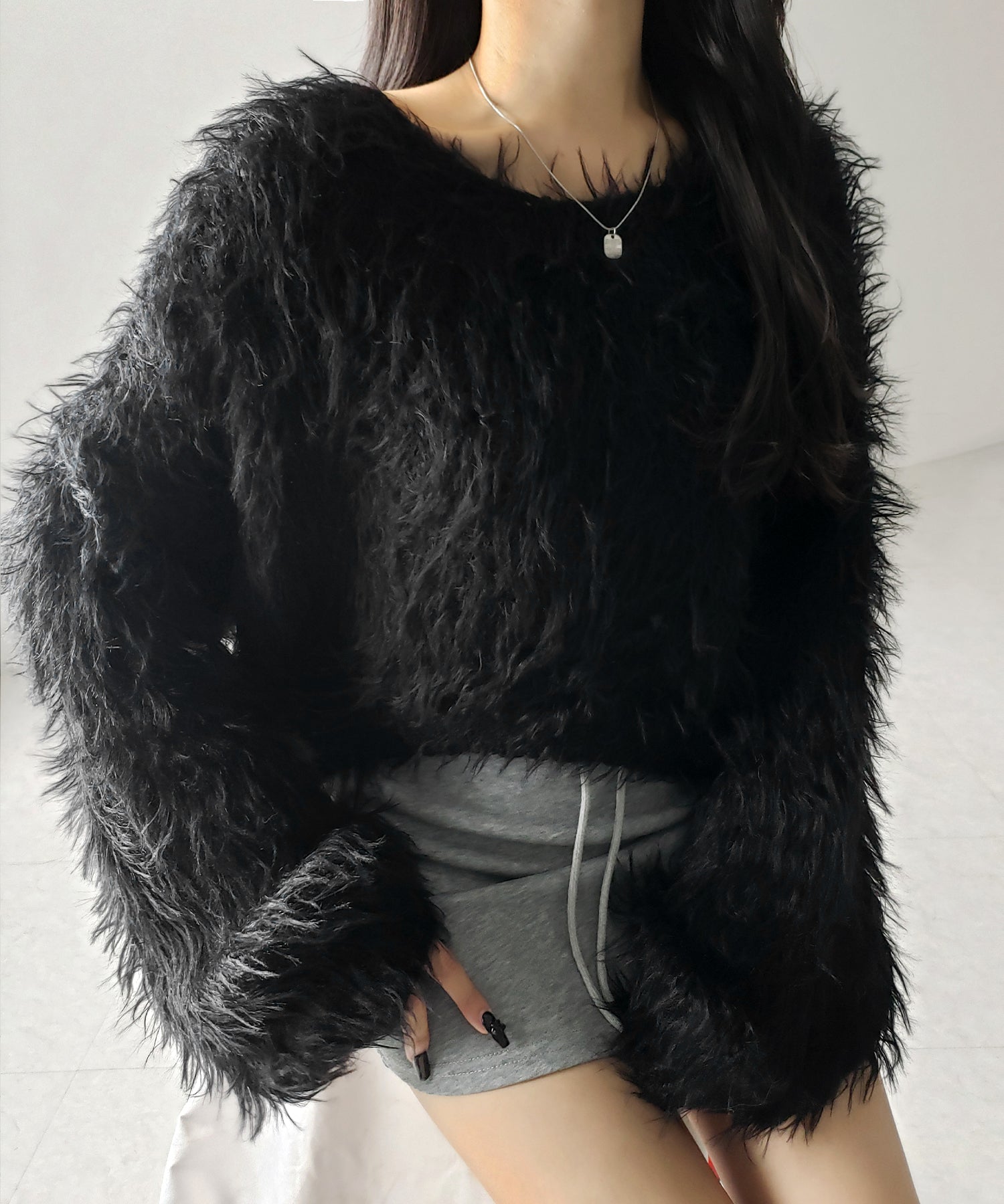 【 選べる6色展開 】フラッフィーシャギールーズショートニット / fluffy shaggy loose short knit