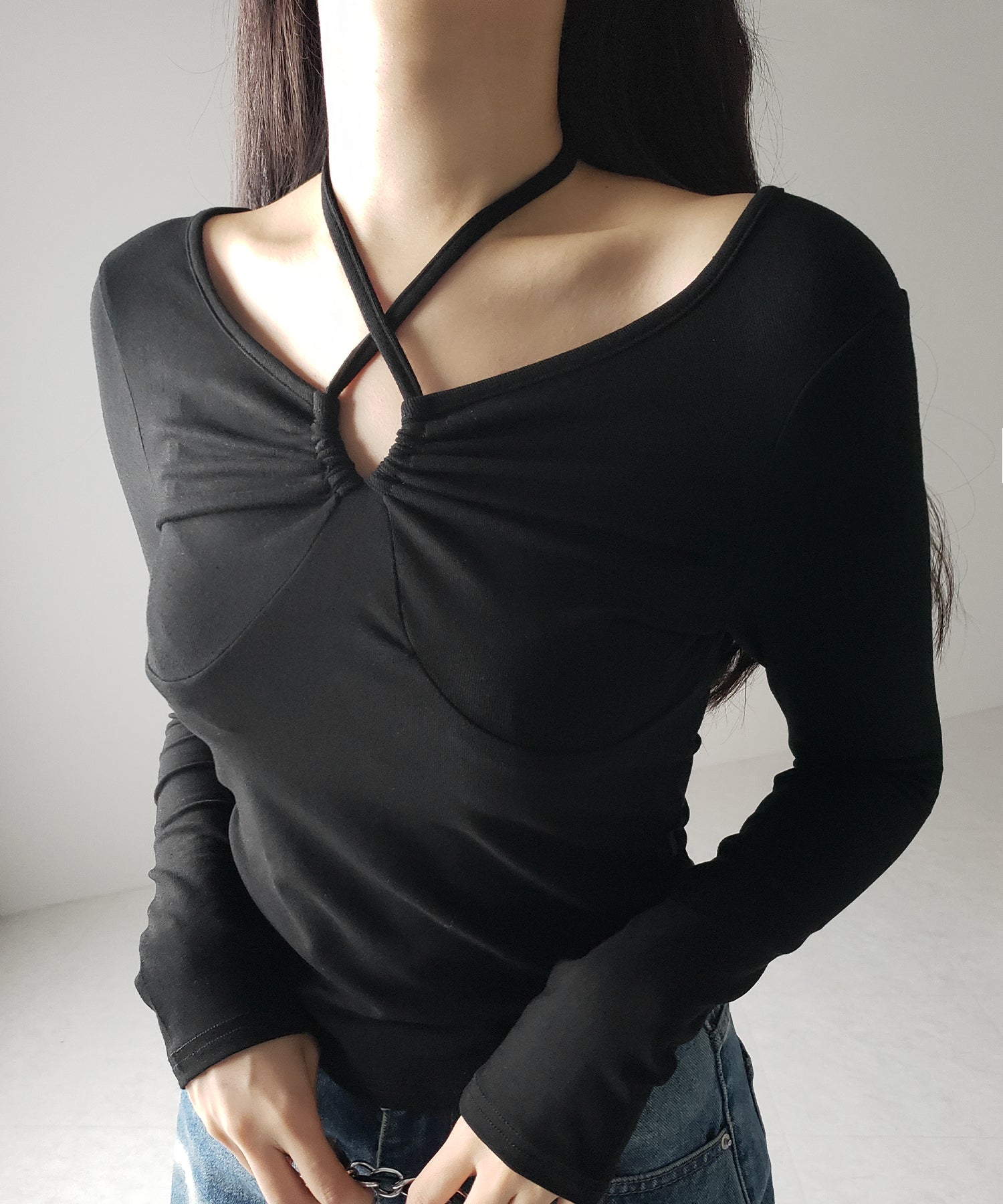 【 3WAY 】クロスストラップリボンギャザーカットソートップス / cross strap ribbon gather cutsew tops