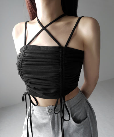 3WAYクロスストラップリボンシャーリングショートキャミソール / 3WAY cross strap ribbon shirring short camisole
