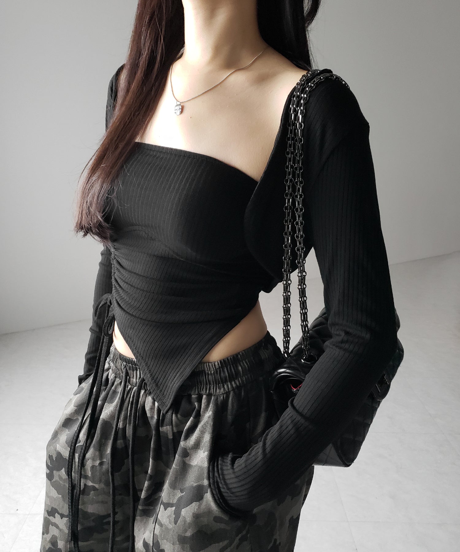 【 2点セット 】シャーリングリボンベアトップス & ショートカーディガン SET / shirring ribbon bare tops & short cardigan SET