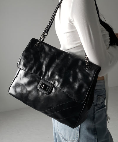 2WAY チェーンフェイクレザーフラップショルダーバッグ / 2WAY chain fake leather flap shoulder bag