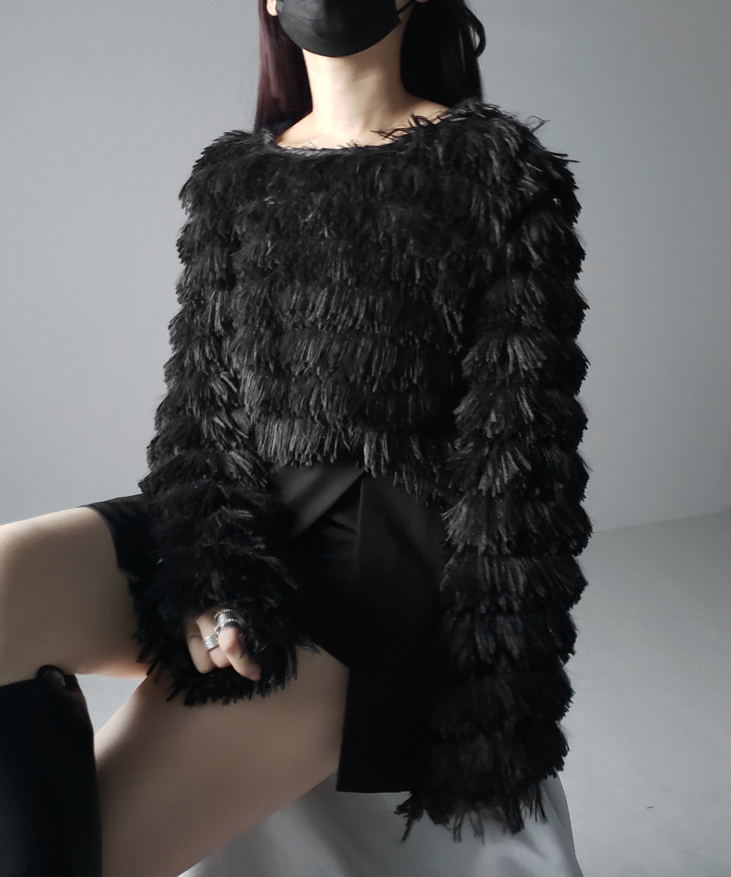 【 4color 】シャギーファーフリンジオーバートップス /shaggy fur fringe over tops
