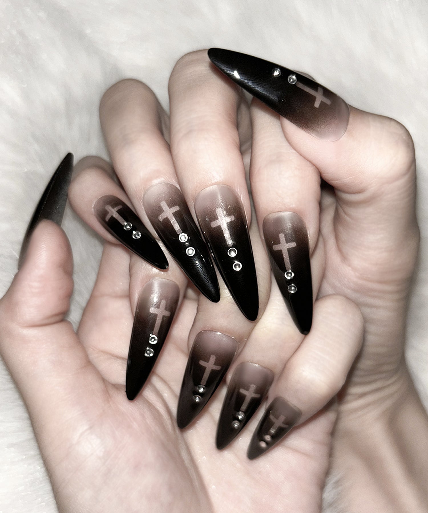 グラデーションシアークロスポイントロングネイルチップ / gradation sheer cross point long nail tips