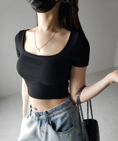 【 カップ付き 】スクエアネックショートちびTシャツ