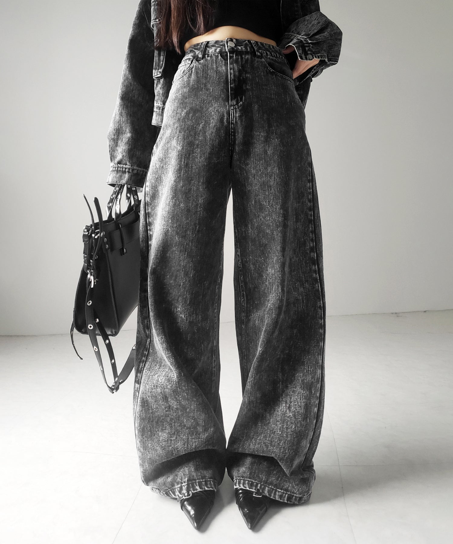【 セットアップ着用可能 】ヴィンテージケミカルブリーチストレートワイドデニム / vintage chemical bleach straight wide denim