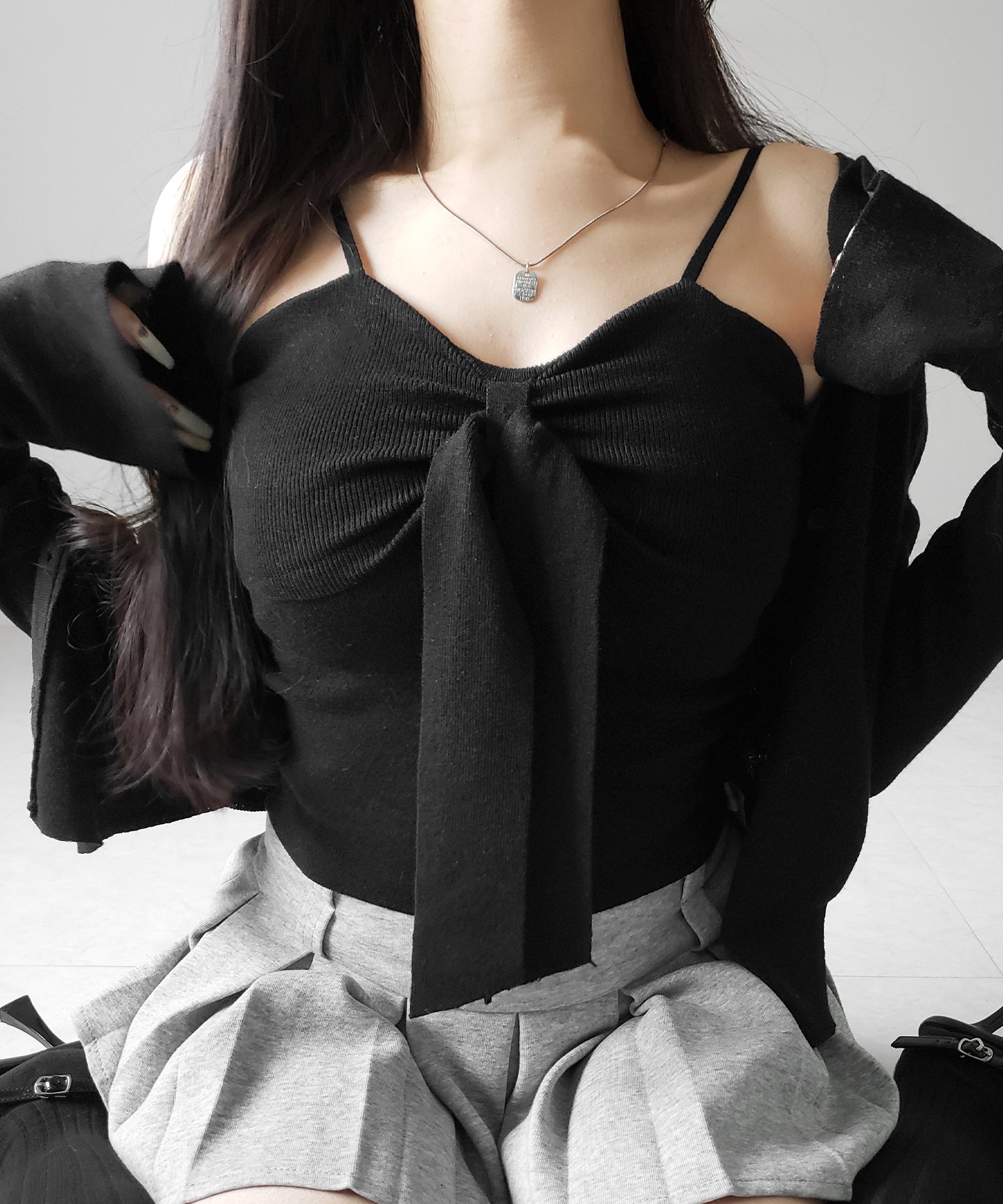 【 2点セット 】リボンニットキャミソール + カーディガンセット /ribbon knit camisole + cardigan SET