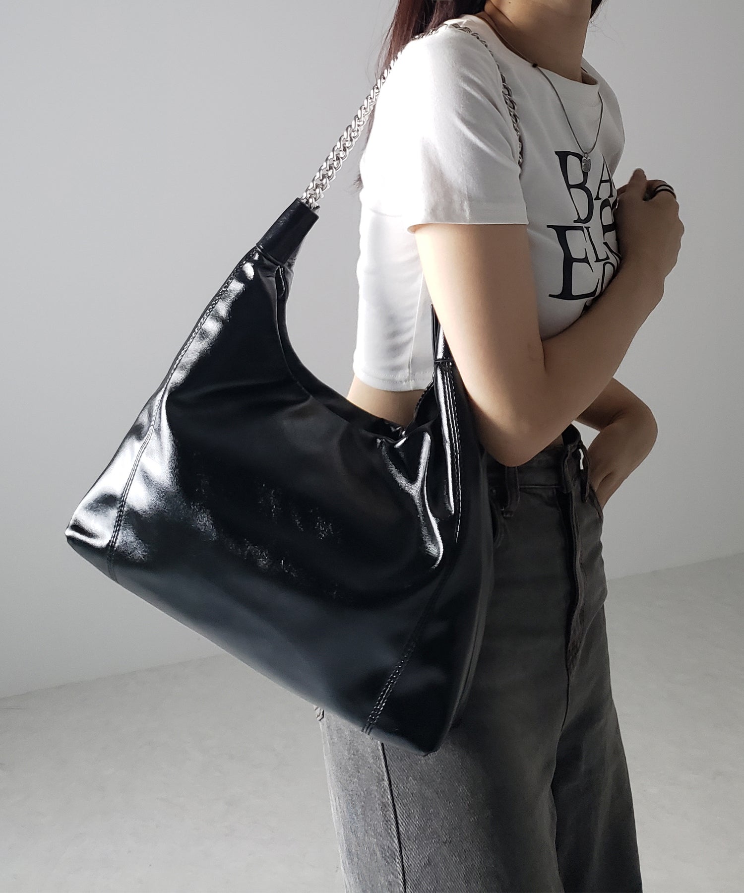【 3color 】チェーンフェイクレザーショルダーバッグ