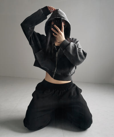 ピグメントヴィンテージショートジップパーカー / pigment vintage short zip hoodie