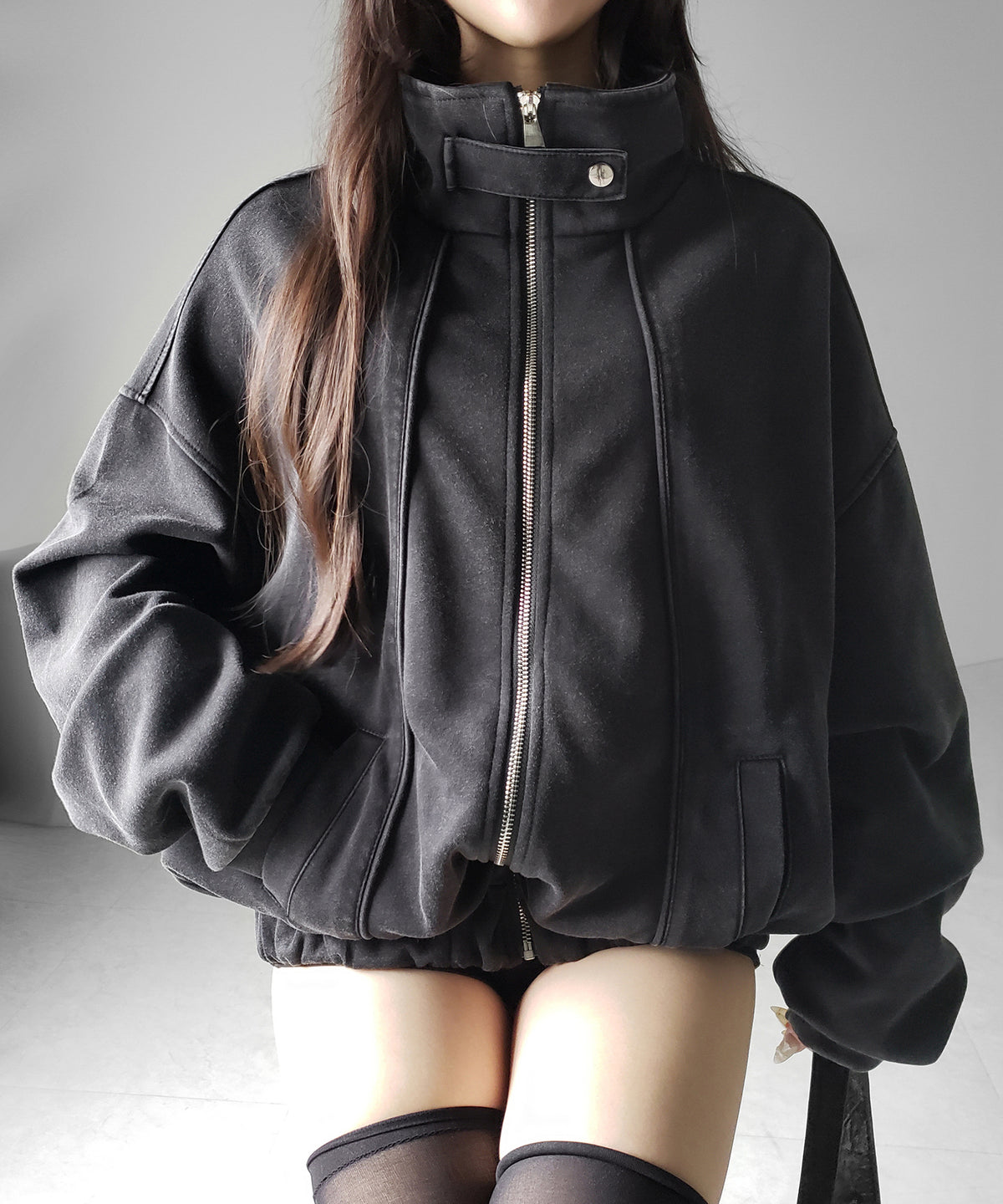 ピグメントヴィンテージジップアップオーバースウェットブルゾン / pigment vintage zipup over sweat blouson