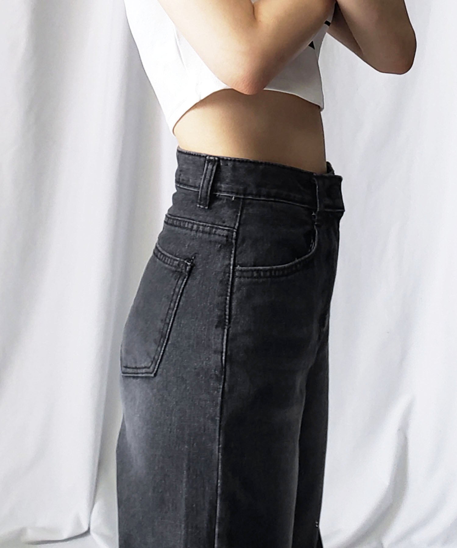 【 2color / 3size 】ハイウエストウォッシングロングデニムパンツ