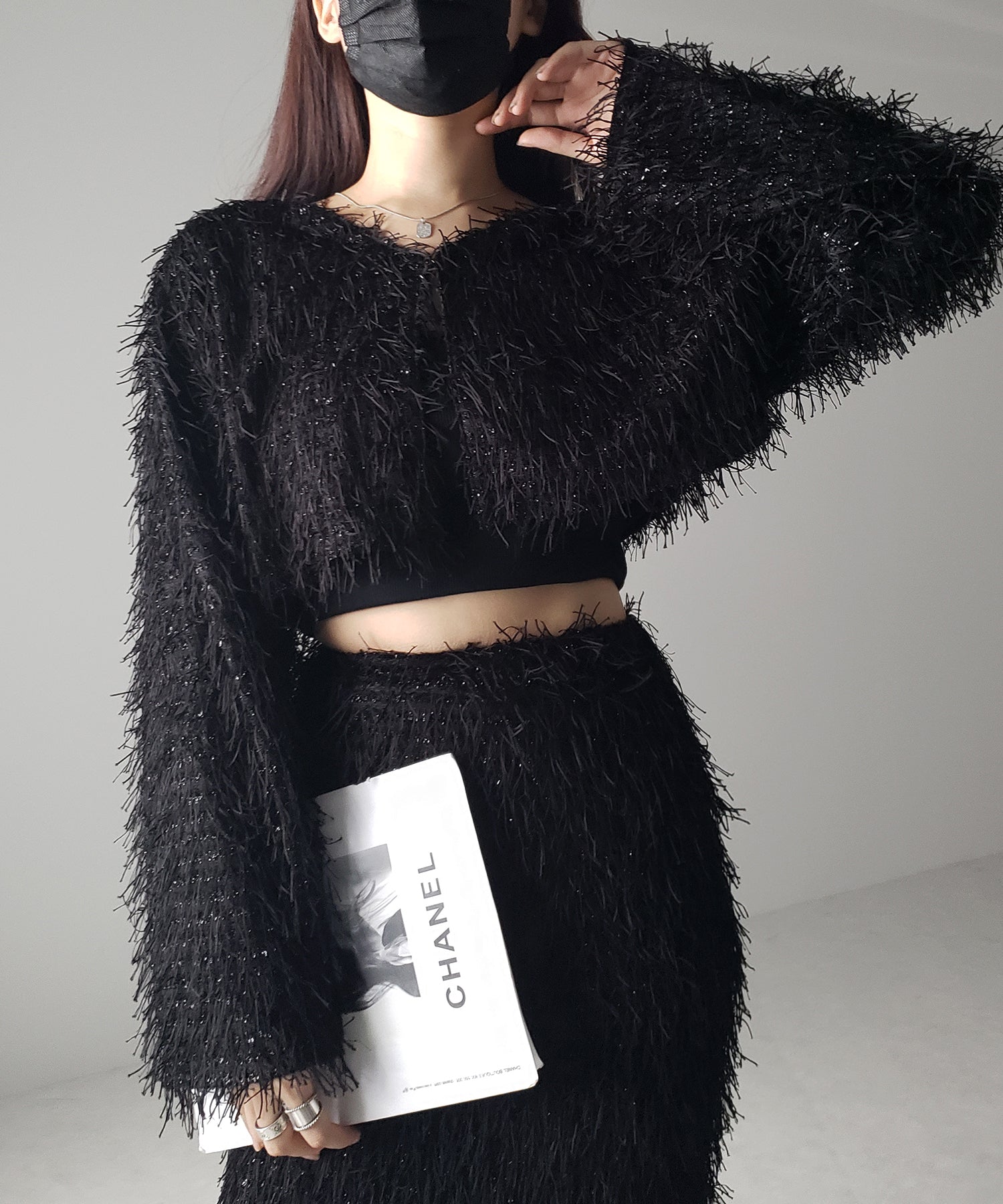 【 セットアップ可能 】シャギーフリンジショートカーディガン /shaggy fringe short cardigan