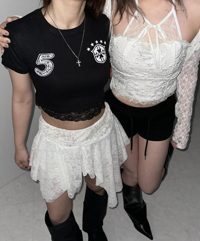 ユニフォームドッキングレースショートピチTシャツ / uniform docking lace short pichi T-shirt