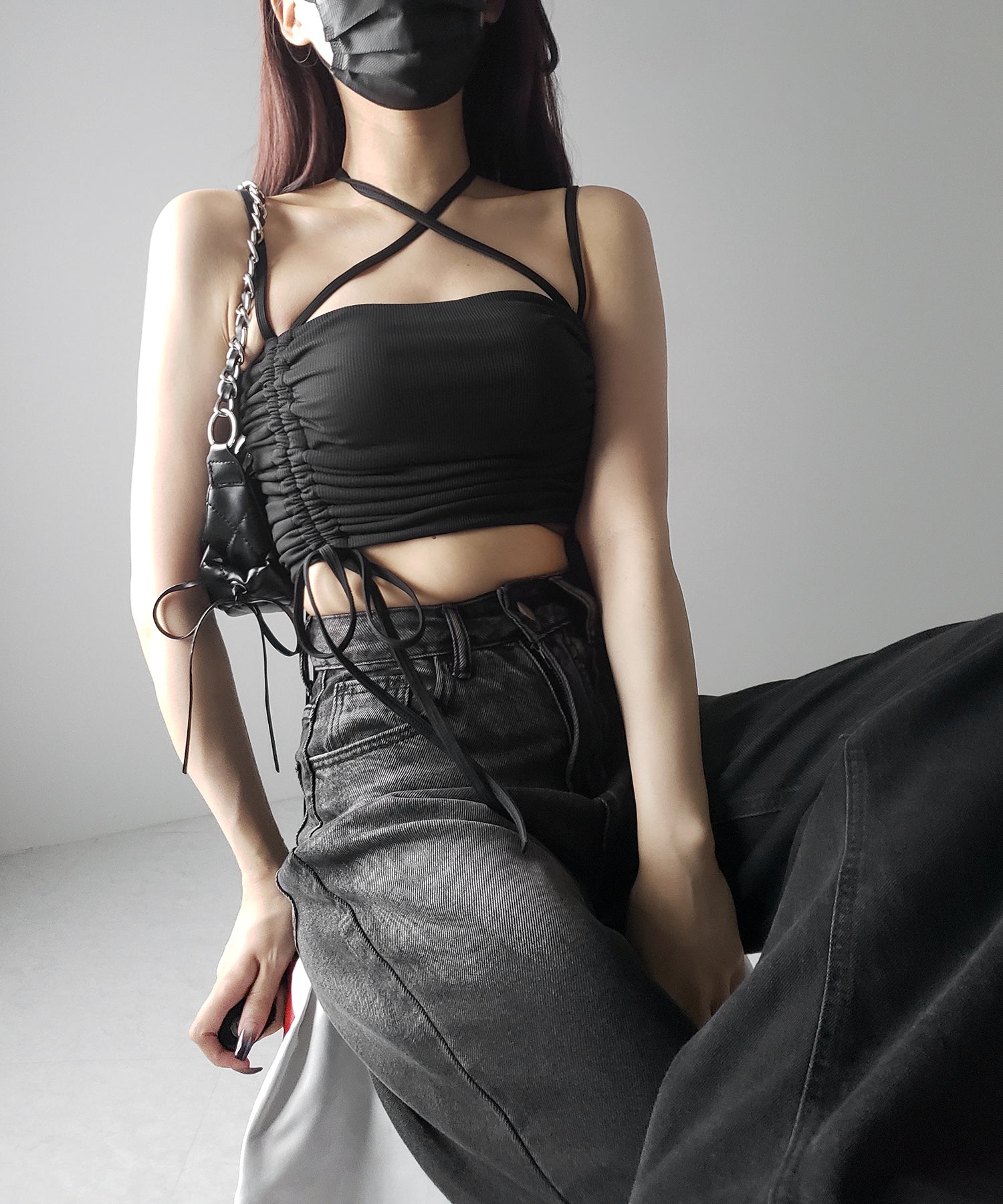 【 レディース水着/2点セット 】2WAY クロスストラップシャーリングリボンセパレートビキニ / cross strap shirring ribbon separate bikini