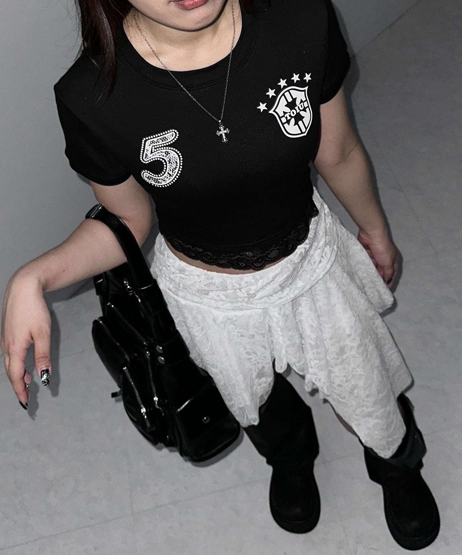 ユニフォームドッキングレースショートピチTシャツ / uniform docking lace short pichi T-shirt