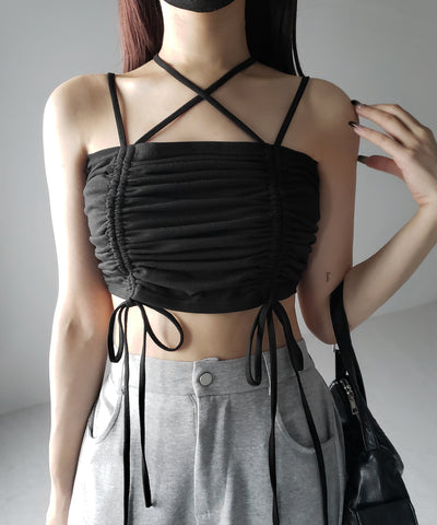 3WAYクロスストラップリボンシャーリングショートキャミソール / 3WAY cross strap ribbon shirring short camisole