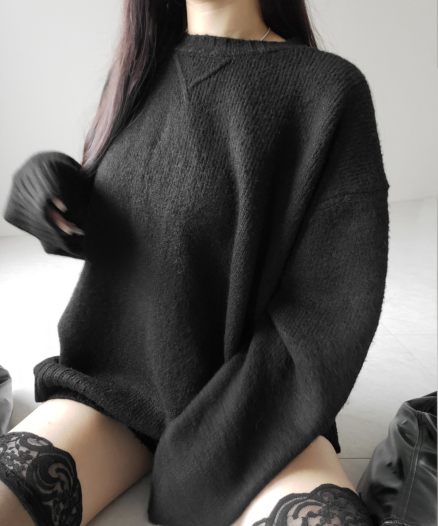 【 ニットセットアップ 】フラッフィーオーバーサイズニット + ニットショートパンツ SET / fluffy over size knit + knit short pants SET