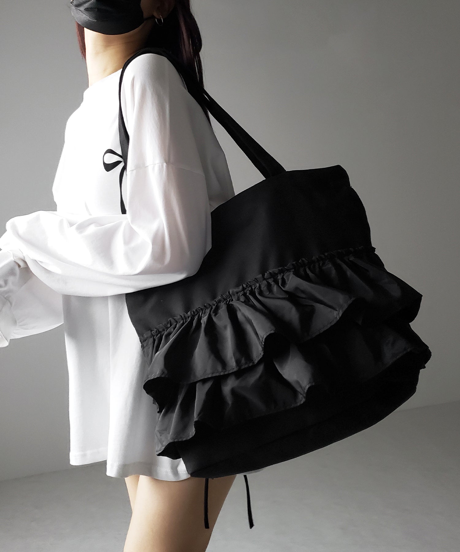 ティアードフリルBIGキャンバストートバッグ / tiered frill big canvas tote bag
