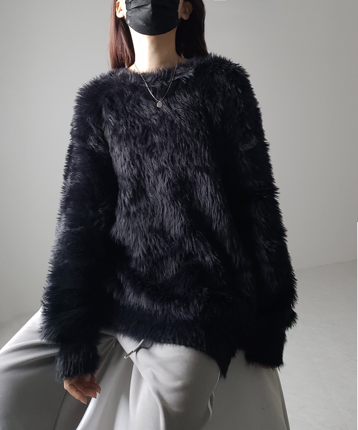 【 4color 】ビッグシルエットロングシャギールーズニット / big silhouette long shaggy loose knit