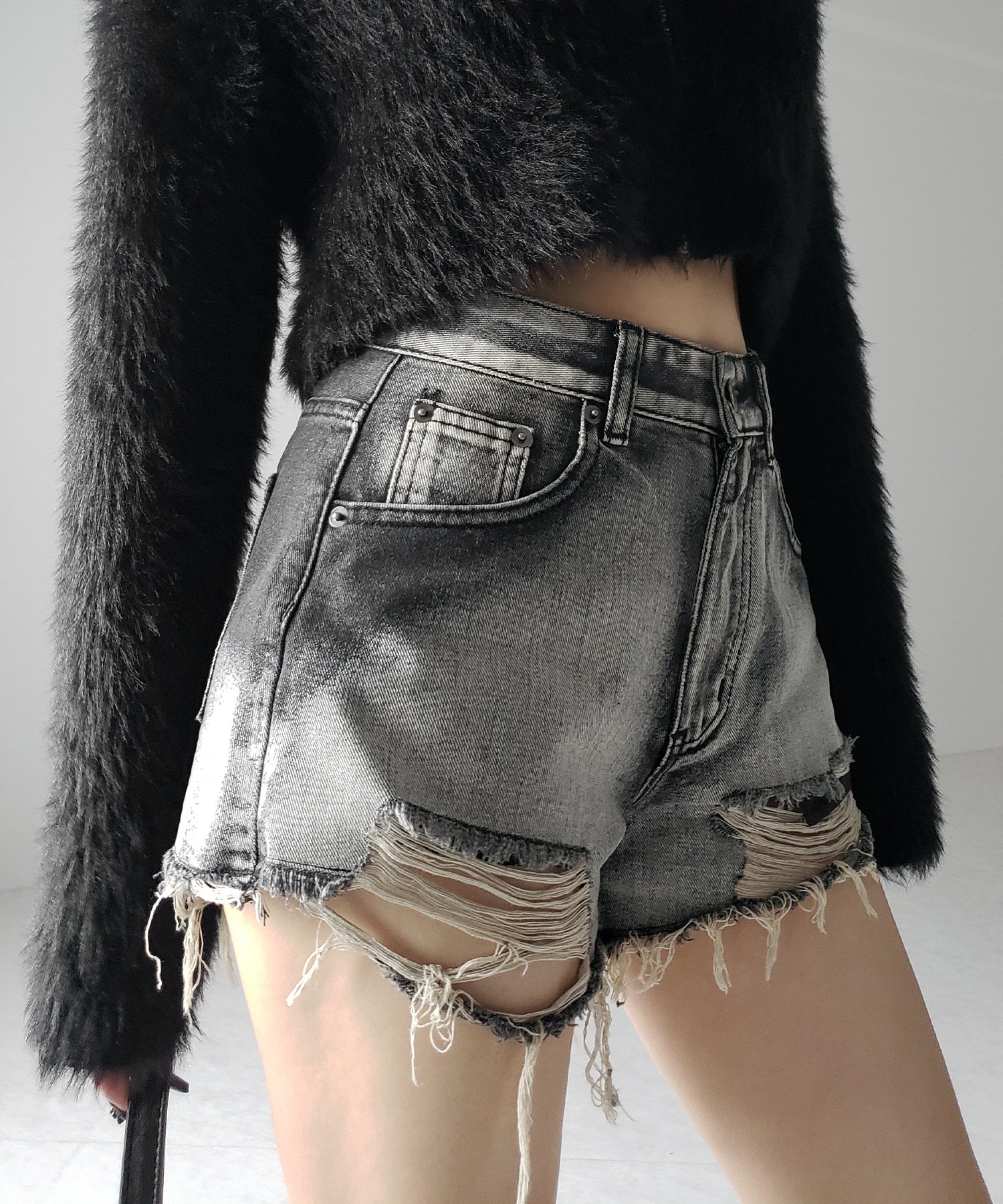 【 2color 】クラッシュダメージブリーチデニムショートパンツ / crush damaged bleach denim short pants
