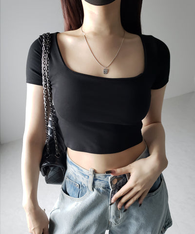【 カップ付き 】スクエアネックショートちびTシャツ