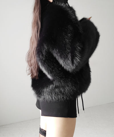 スタンドカラーフェイクファークロップドコート / stand collar fake fur cropped coat